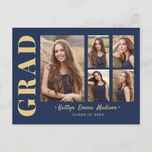 Carte Postale 5 Photo Grad Collage Script moderne Marine Blue Go