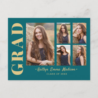 Carte Postale 5 Photo Grad Collage Script moderne Turquoise et o