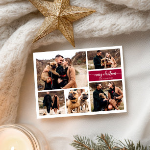 Carte Postale 5 Photos Collage Chic Script Joyeux Noël