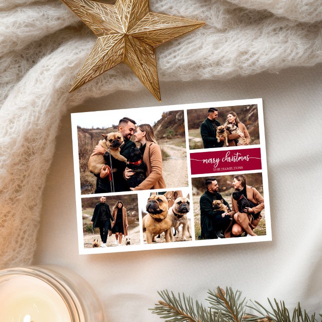 Carte Postale 5 Photos Collage Chic Script Joyeux Noël (Créateur téléchargé)