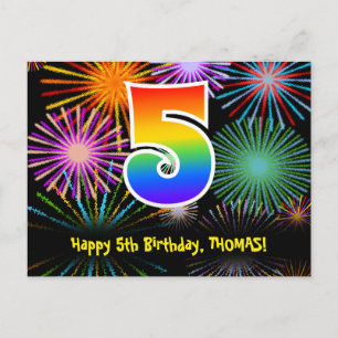 Carte Postale 5e anniversaire – motif de feux d'artifice amusant