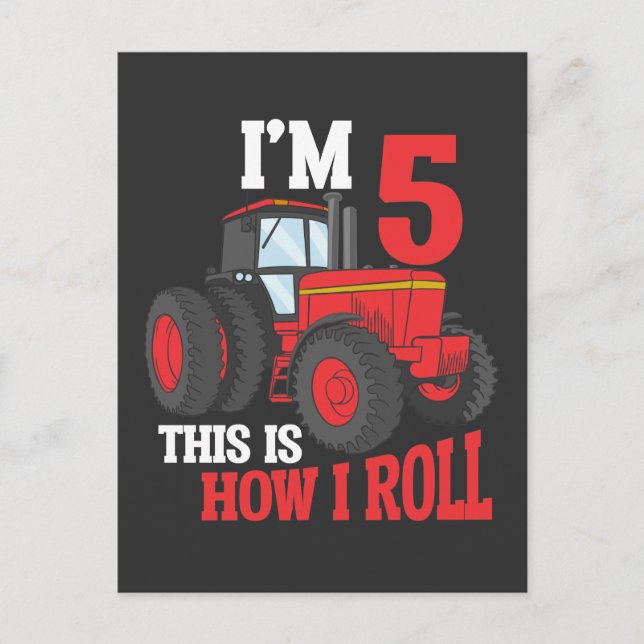 Carte Postale 5e Anniversaire Tracteur aimer Enfant 5 ans Agricu (Devant)