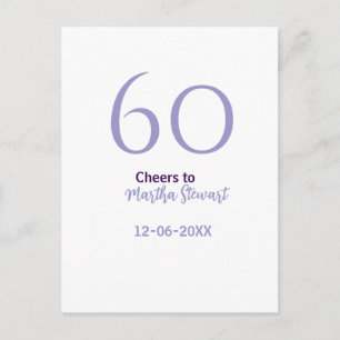 Carte Postale 60 ans et fêtard anniversaire violet nom date styl