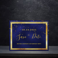 60e anniversaire bleu foncé or enregistrer la date