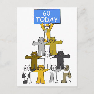 Carte Postale 60e anniversaire Cartoon Cats tenant une bannière
