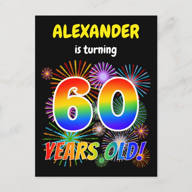 Carte Postale 60e anniversaire - Fun Fireworks, Rainbow Look "60 (Devant)