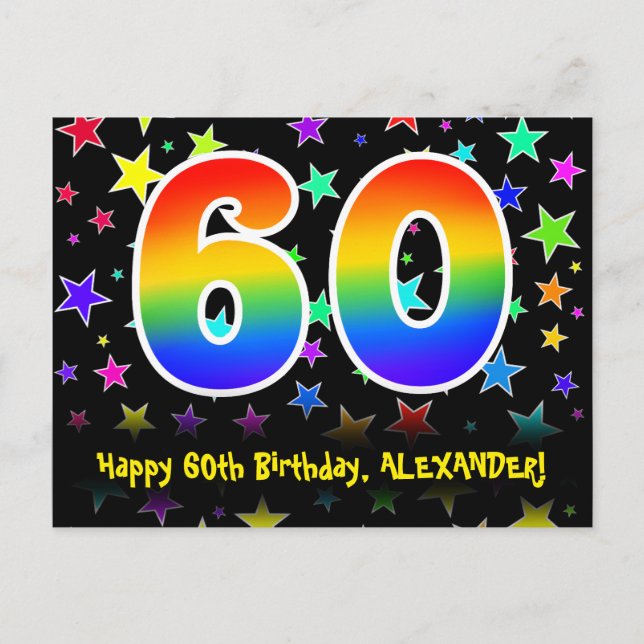Carte Postale 60e anniversaire : Fun Stars Motif, Rainbow 60, No (Devant)