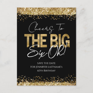 Carte Postale 60e Anniversaire Gold Black Enregistrer la date Ca