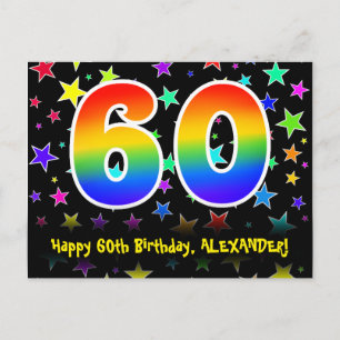 Carte Postale 60e Anniversaire : motif d'étoiles amusantes, arc-