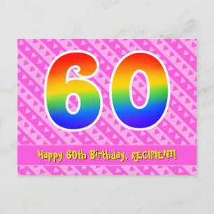 Carte Postale 60e anniversaire : Pink Stripes & Hearts, Arc-en-c