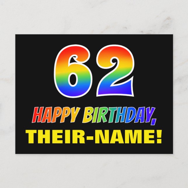 Carte Postale 62e anniversaire : Bold, amusant, simple, arc-en-c (Devant)