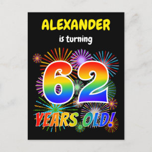 Carte Postale 62e anniversaire - Fun Fireworks, Rainbow Look "62