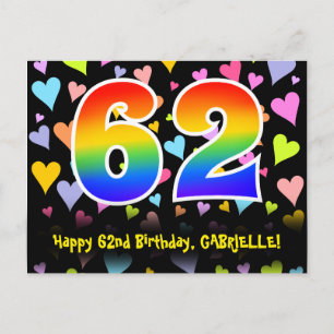 Carte Postale 62e anniversaire : Fun Hearts Motif, Arc-en-ciel 6