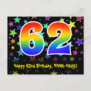 Carte Postale 62e anniversaire : Fun Stars Motif, Rainbow 62, No