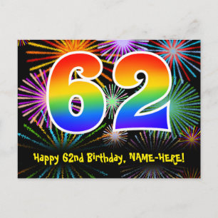 Carte Postale 62e Anniversaire – Motif de feux d'artifice amusan