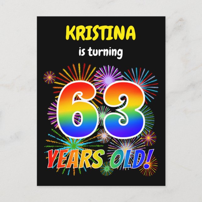 Carte Postale 63e anniversaire - Fun Fireworks, Rainbow Look "63 (Devant)