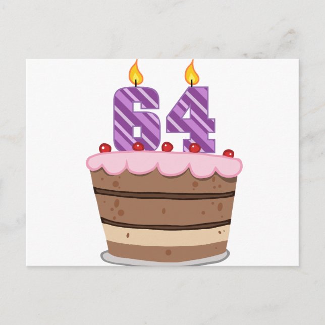 Carte Postale 64 ans sur le gâteau d'anniversaire (Devant)