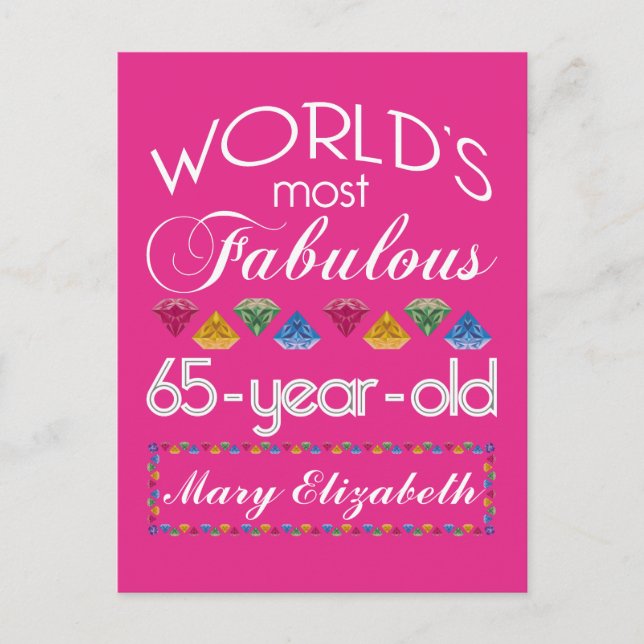 Carte Postale 65e anniversaire plus fabuleux gemmes colorées ros (Devant)