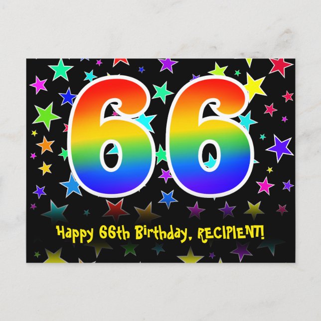 Carte Postale 66e anniversaire : Fun Stars Motif, Rainbow 66, No (Devant)