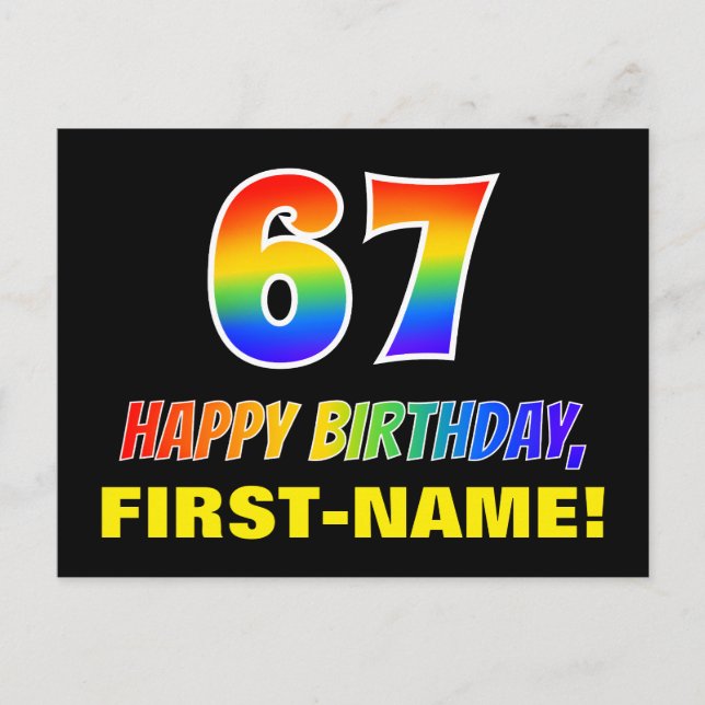 Carte Postale 67e anniversaire : Bold, amusant, simple, arc-en-c (Devant)
