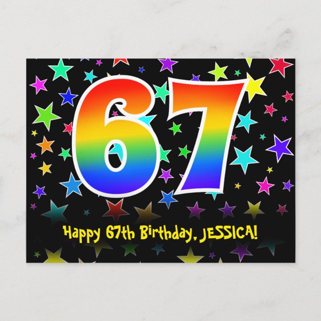 Carte Postale 67e anniversaire : Fun Stars Motif, Rainbow 67, No (Devant)
