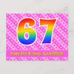 Carte Postale 67e anniversaire : Pink Stripes & Hearts, Arc-en-c