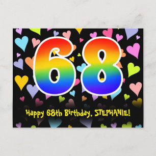 Carte Postale 68e anniversaire : Fun Hearts Motif, Arc-en-ciel 6