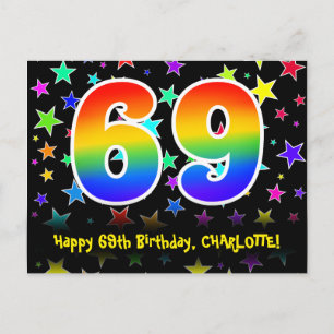 Carte Postale 69e anniversaire : Fun Stars Motif, Rainbow 69, No