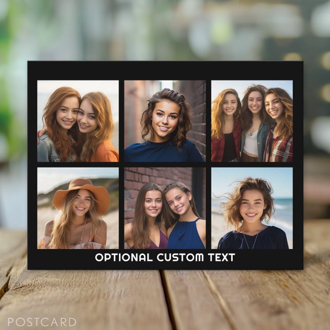 Carte Postale 6 Collage de photos Texte facultatif — CAN Edit Co (Custom Personalized Photo Collage Postcard)