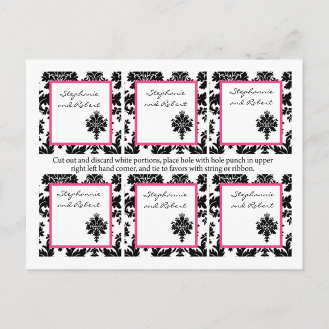 Carte Postale 6 Favoriser les étiquettes Mariage Black Hot rose  (Devant)