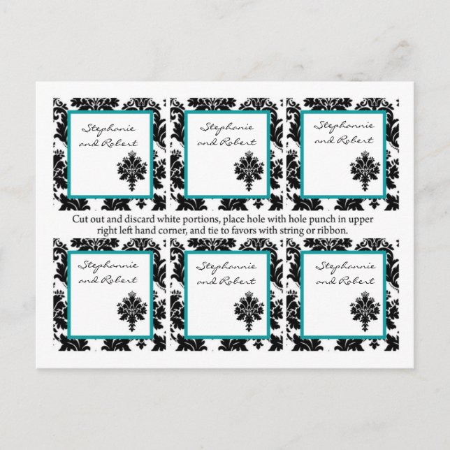 Carte Postale 6 Favoriser les étiquettes Mariage noir Turquoise  (Devant)