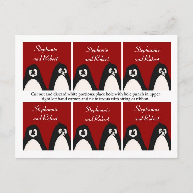 Carte Postale 6 Favoriser les étiquettes Mariage Penguin Love Co (Devant)