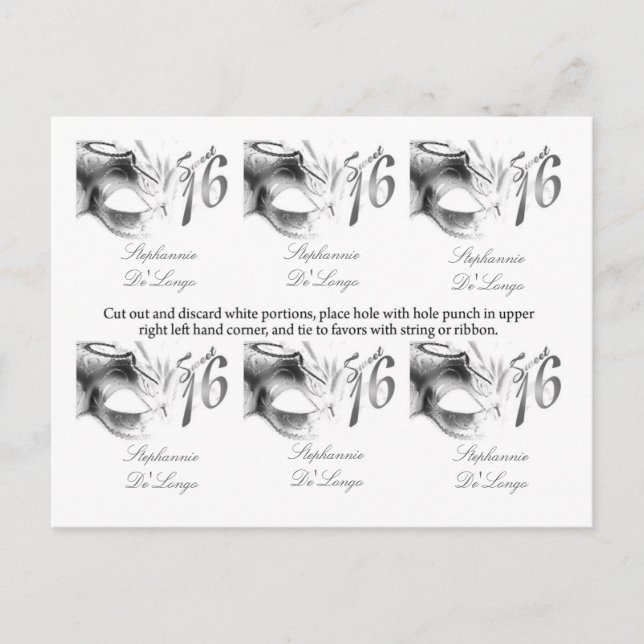Carte Postale 6 Favoriser les étiquettes Sweet 16 Silver White P (Devant)