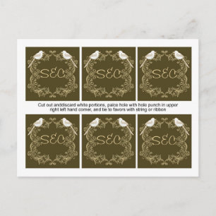 Carte Postale 6 Inséparables Brown/Creme Mariage Favor Tags