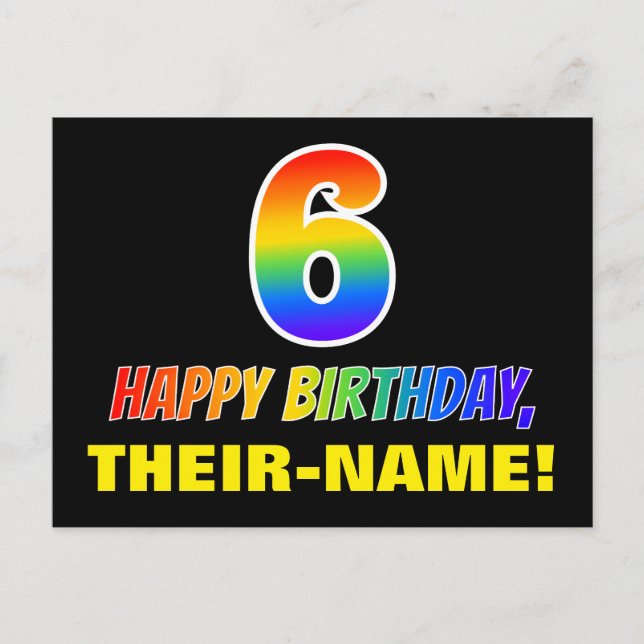 Carte Postale 6e anniversaire : Bold, amusant, simple, arc-en-ci (Devant)