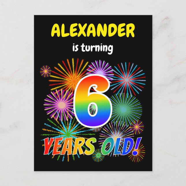Carte Postale 6e anniversaire - Fun Fireworks amusants, Rainbow  (Devant)