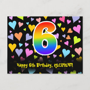 Carte Postale 6e anniversaire : Fun Hearts Motif, Arc-en-ciel 6