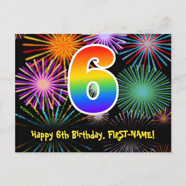 Carte Postale 6e Anniversaire – Motif de feux d'artifice amusant (Devant)