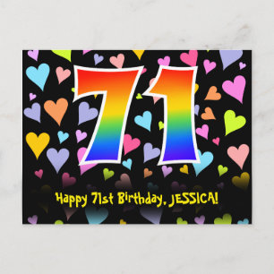 Carte Postale 71e anniversaire : Fun Hearts Motif, Arc-en-ciel 7