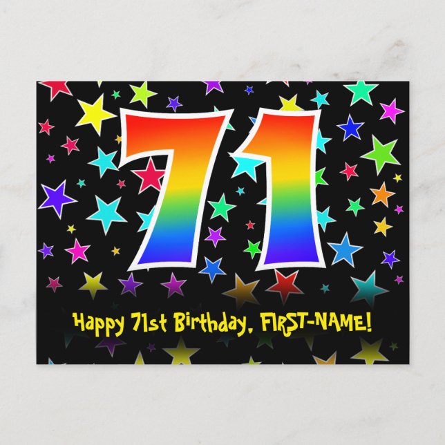 Carte Postale 71e Anniversaire : Motif Étoiles Amusantes, Arc-en (Devant)