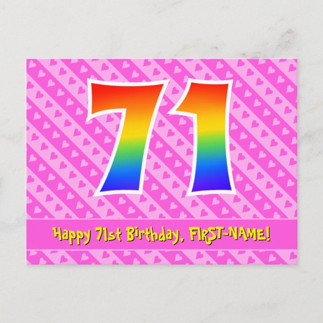 Carte Postale 71e anniversaire : Pink Stripes & Hearts, Arc-en-c (Devant)