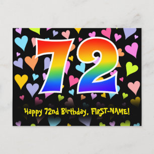 Carte Postale 72e anniversaire : Fun Hearts Motif, Rainbow 72