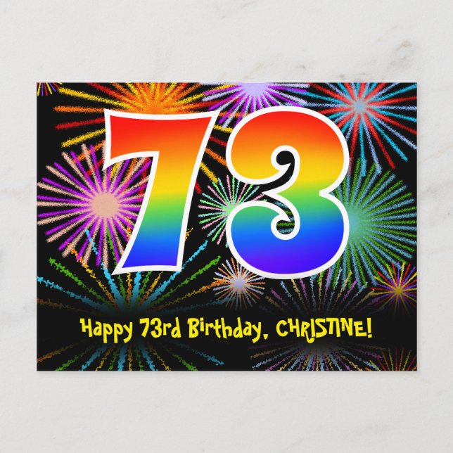 Carte Postale 73e Anniversaire – Motif de feux d'artifice amusan (Devant)