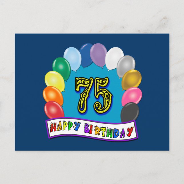 Carte Postale 75e anniversaire Cadeaux avec Ballons Assortis Des (Devant)