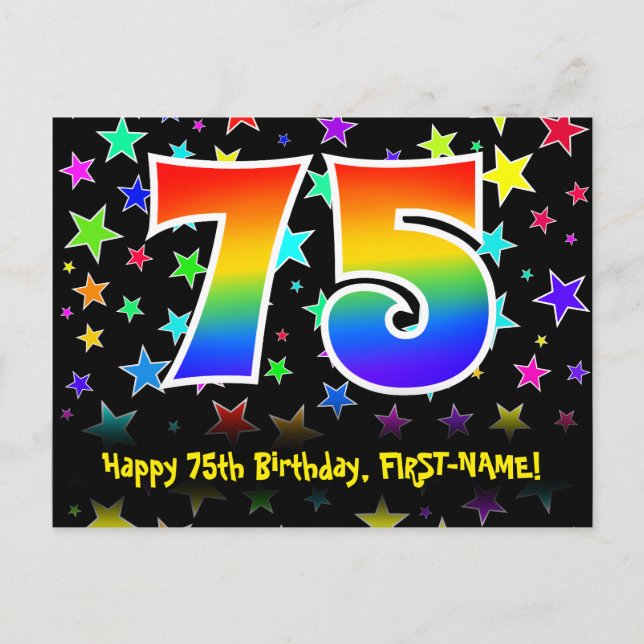 Carte Postale 75e anniversaire : Fun Stars Motif, Rainbow 75, No (Devant)