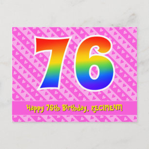 Carte Postale 76e anniversaire : Pink Stripes & Hearts, Rainbow 