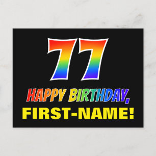 Carte Postale 77e anniversaire : Gras, amusant, simple, Arc-en-c