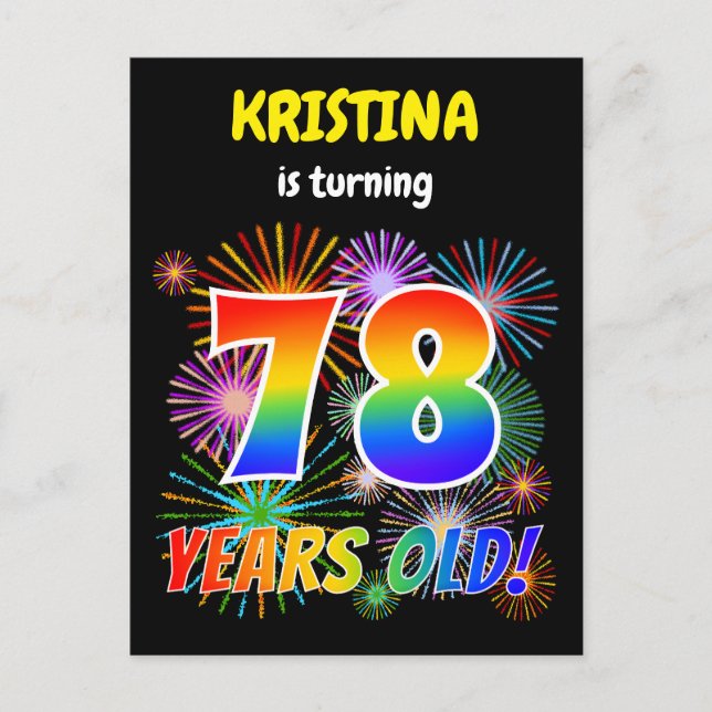 Carte Postale 78e anniversaire - Fun Fireworks, Rainbow Look "78 (Devant)