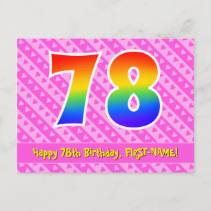Carte Postale 78e anniversaire : Pink Stripes & Hearts, Rainbow