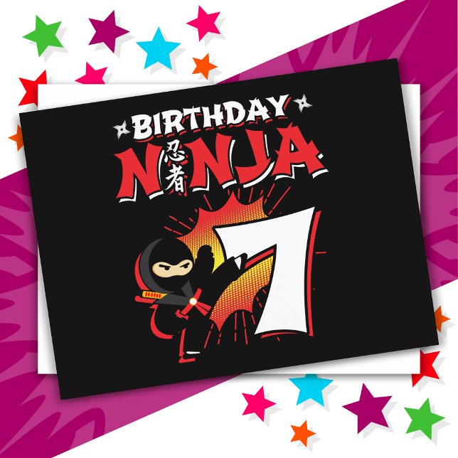 Carte Postale 7 Ans Bande dessinée Style Ninja 7e Anniversaire (Créateur téléchargé)